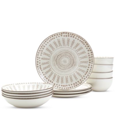 Haven Taupe Mykonos 12 Pc. Dinnerware Set, Service for 4, Exclusively at Macy's