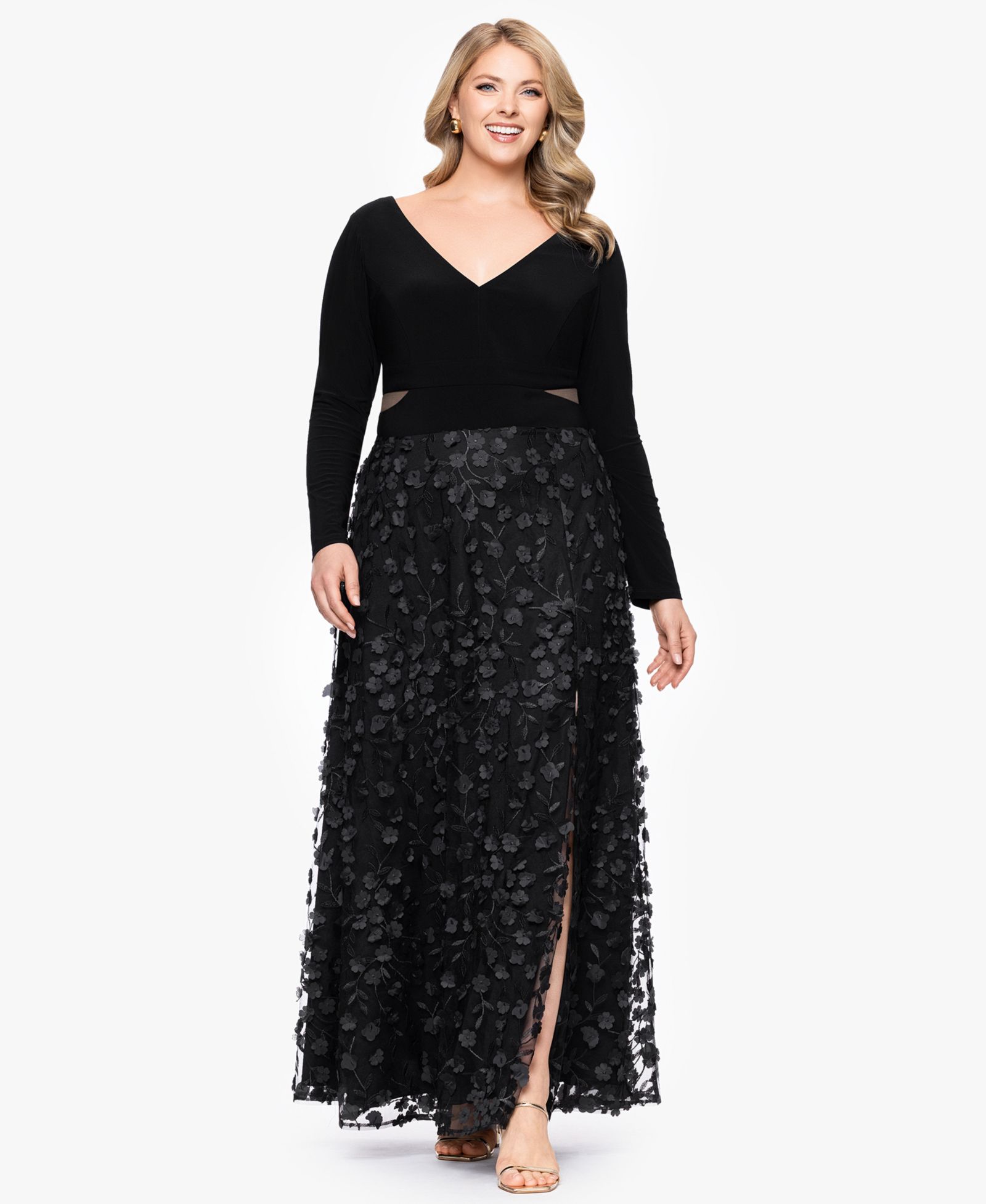XSCAPE Платье Plus Size Long Sleeve Embellished