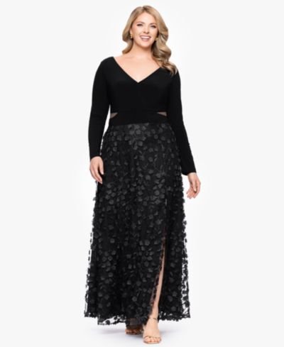 XSCAPE Plus Size Long Sleeve Embellished Dress