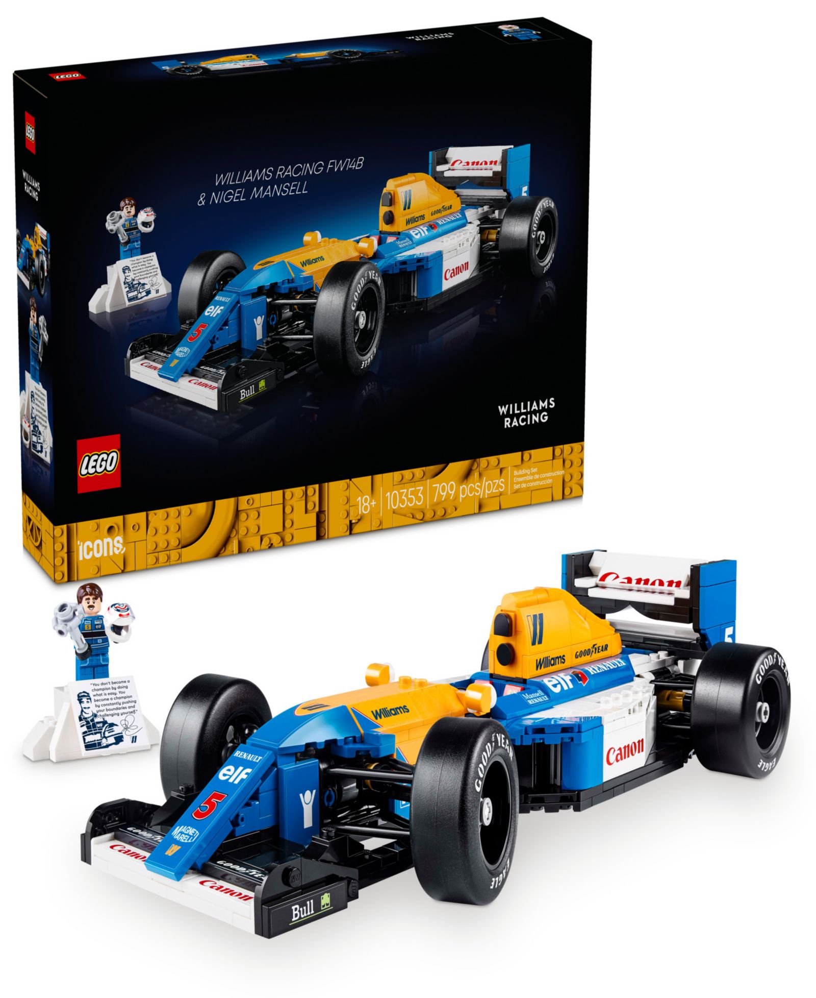 LEGO® Icons Williams Racing FW14B and Nigel Mansell Model Car Set 10353, 799 Pieces