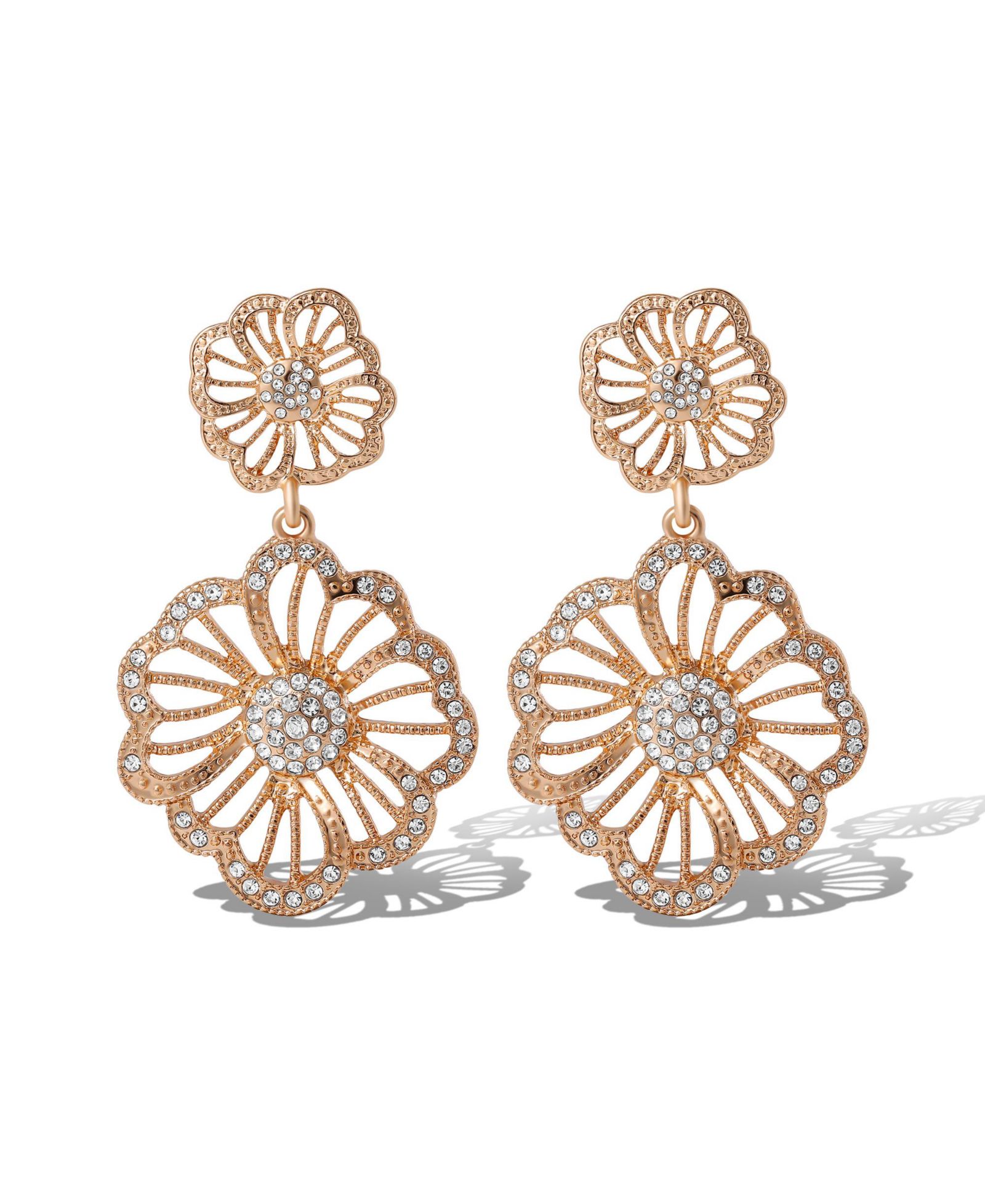 Jessica Simpson -Tone Floral Drop Earrings with Pave Crystal Accents