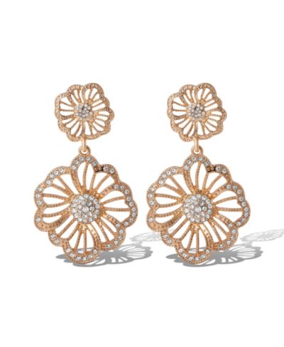 Jessica Simpson -Tone Floral Drop Earrings with Pave Crystal Accents