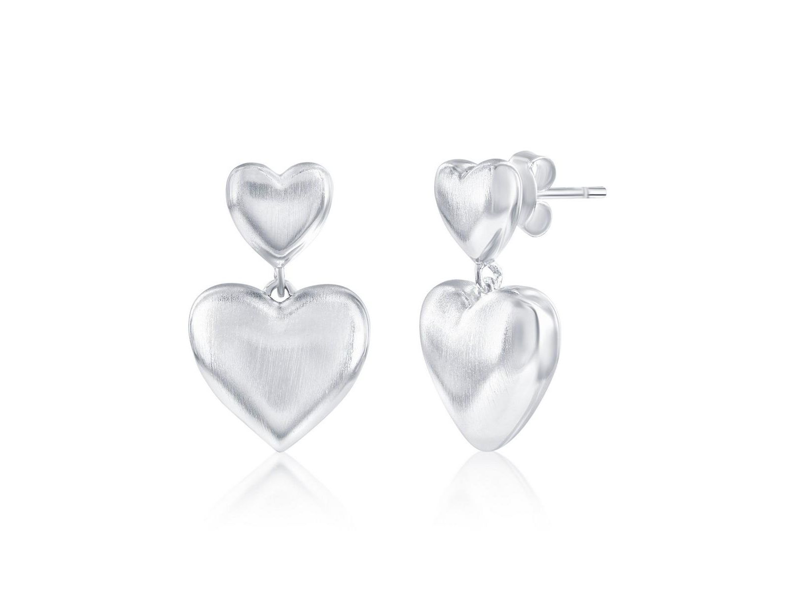 Sterling , Double Heart, Matte Puffed Earrings