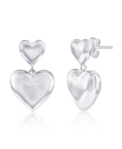 Sterling , Double Heart, Matte Puffed Earrings