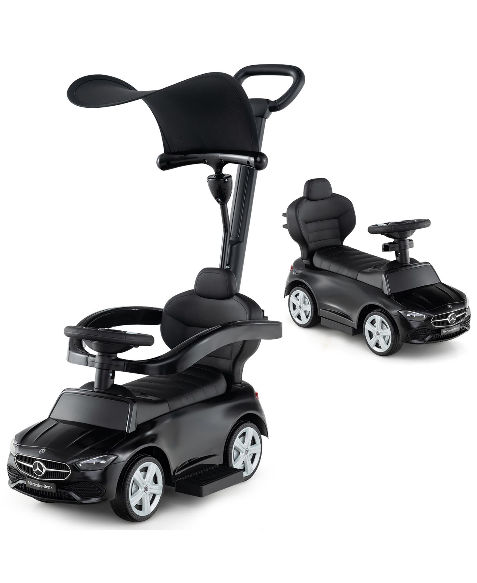 Gymax 3-in-1 Toddler Push Car w/Adjustable Canopy Under Seat Storage Realistic Sounds
