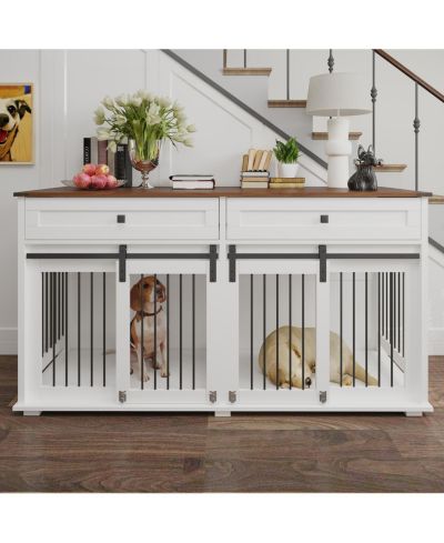 Мебель Streamdale Furniture для двойной собачьей клетки 63 дюйма с ящиками и разделителем