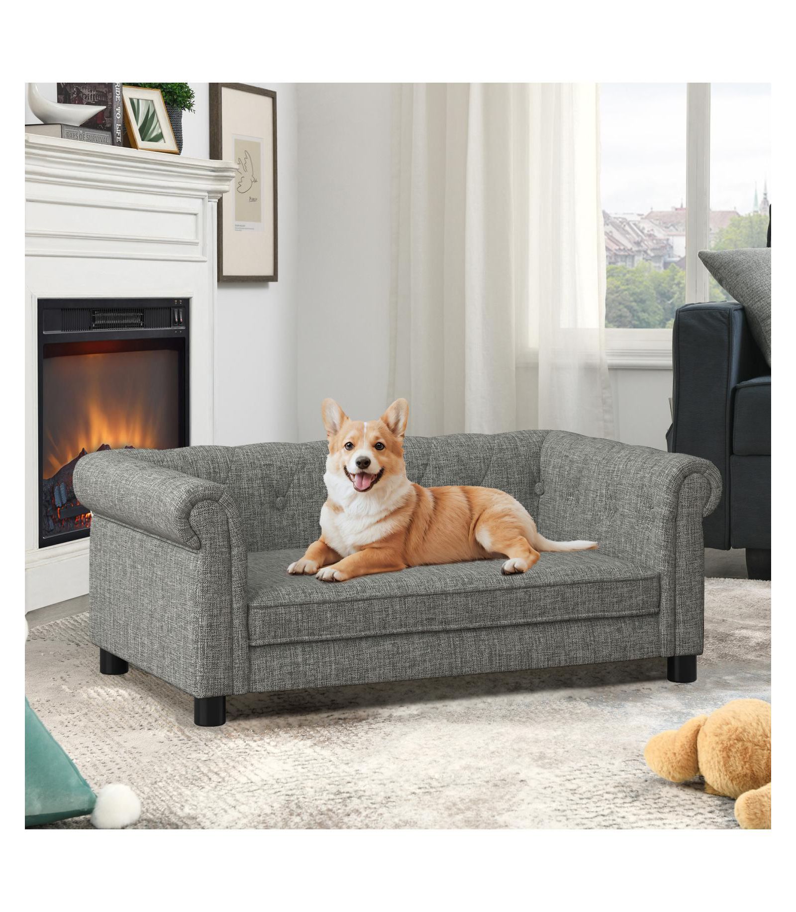Streamdale Furniture Elegant Linen Dog Sofa Bed - Light Grey