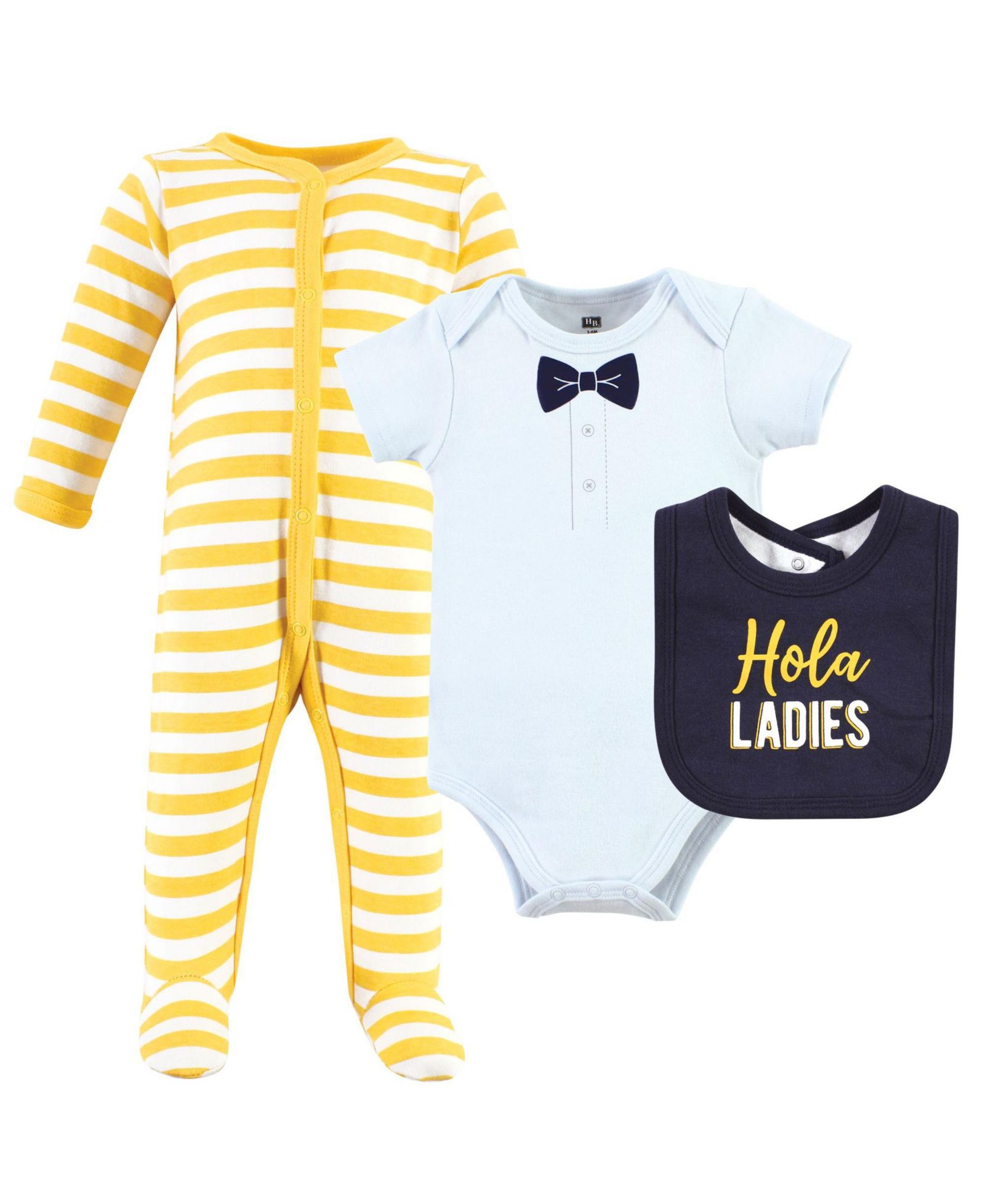 Hudson Baby Cotton Essentials комплект: комбинезон, боди и нагрудник с bandana