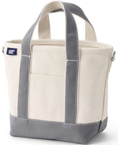 Lands' End Small 3 Pocket Open Top Canvas Tote Bag