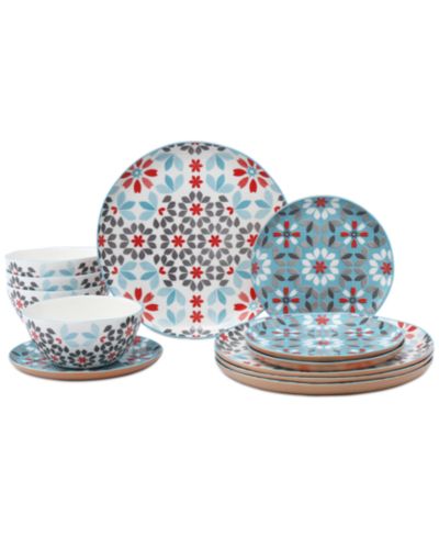 Lorren Home Trends Floral 12-Pc. Dinnerware Set, Service for 4