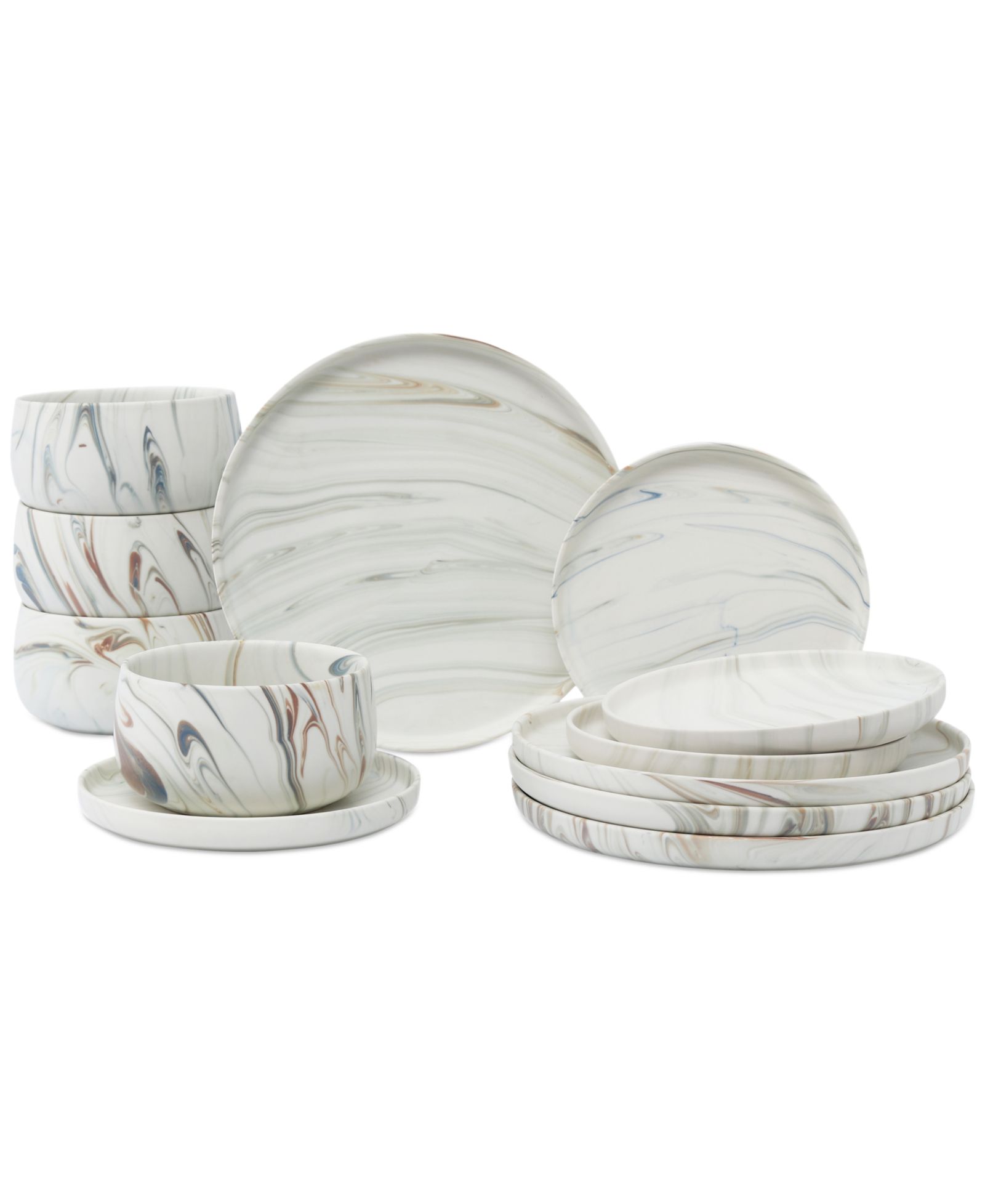 Lorren Home Trends Matte Marble Look 12-Pc. Dinnerware Set, Service for 4