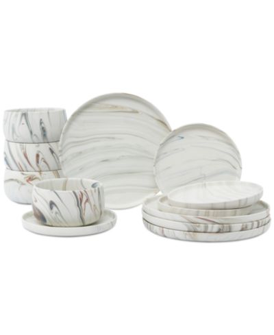 Lorren Home Trends Matte Marble Look 12-Pc. Dinnerware Set, Service for 4