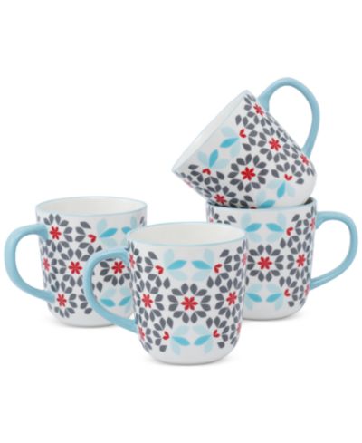 Lorren Home Trends Geo Floral Mugs, Set of 4