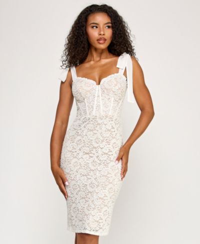 SENI & CADE Juniors' Lace Corset Sleeve Slim Dress