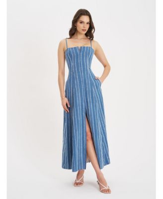 Miss Circle Женское длинное платье Miss Circle Abygail Stripe Cotton Denim Maxi