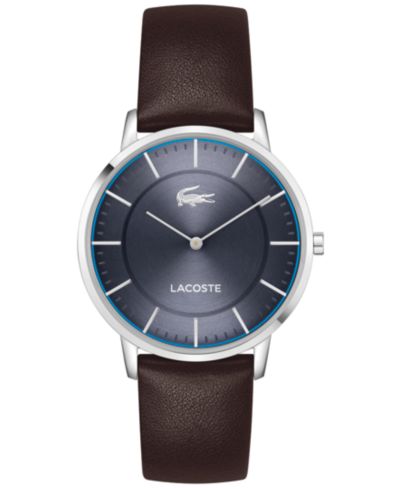Мужские часы Lacoste Crocorigin с кожаным ремешком, коричневые, 40.5mm