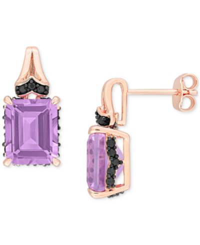 Серьги-подвески с драгоценными камнями и черным сапфиром (3/8 ct. t.w.) в напылении 18k Rose Gold-Plated Sterling Silver