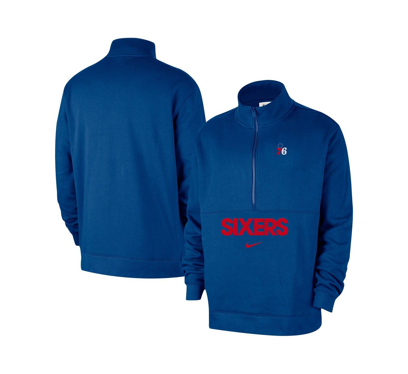 Мужская синяя куртка Nike Philadelphia 76ers Courtside Club Half-Zip