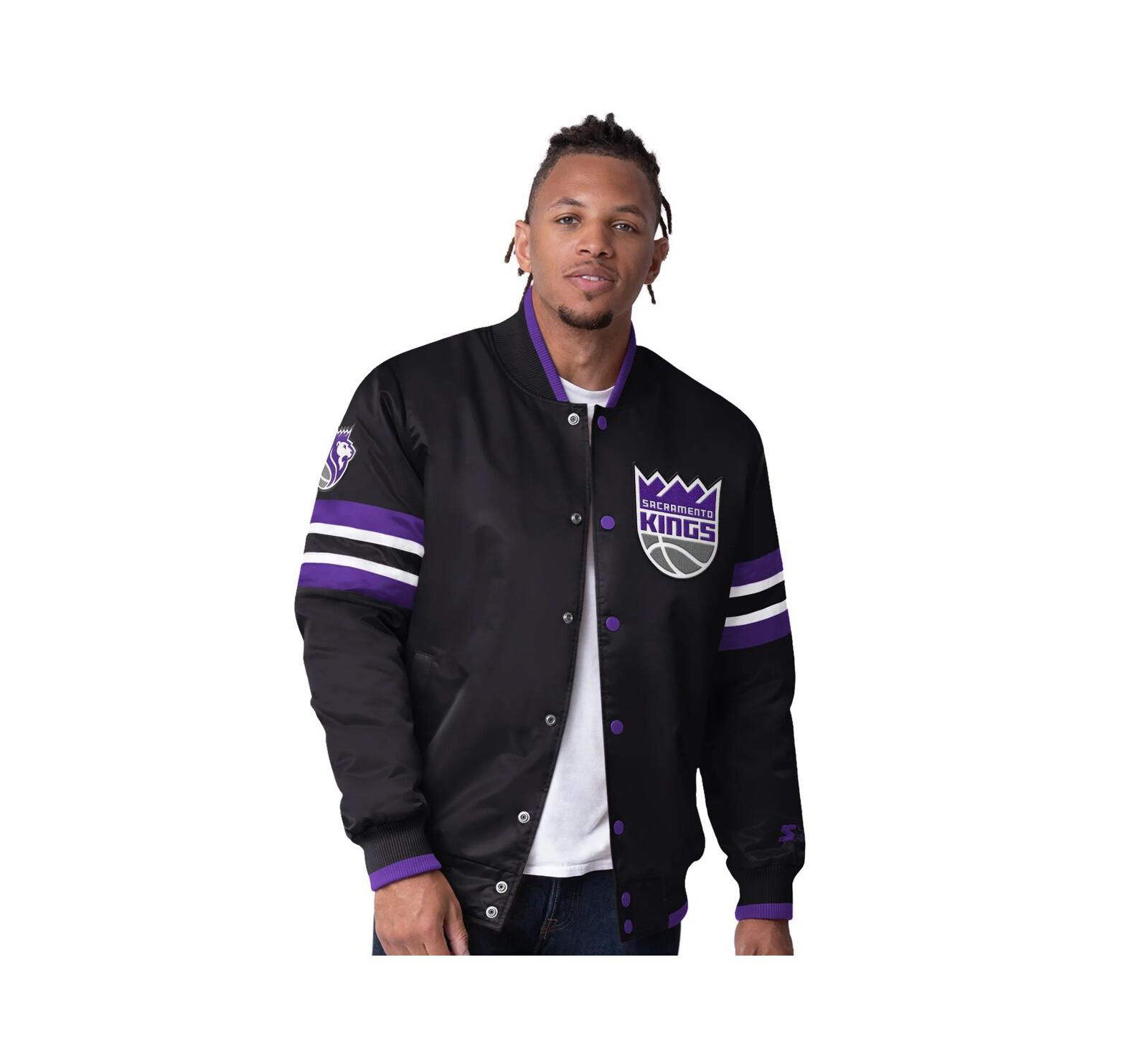 Starter Men's Black Sacramento Kings Scout Varsity Satin Full-Snap Jacket