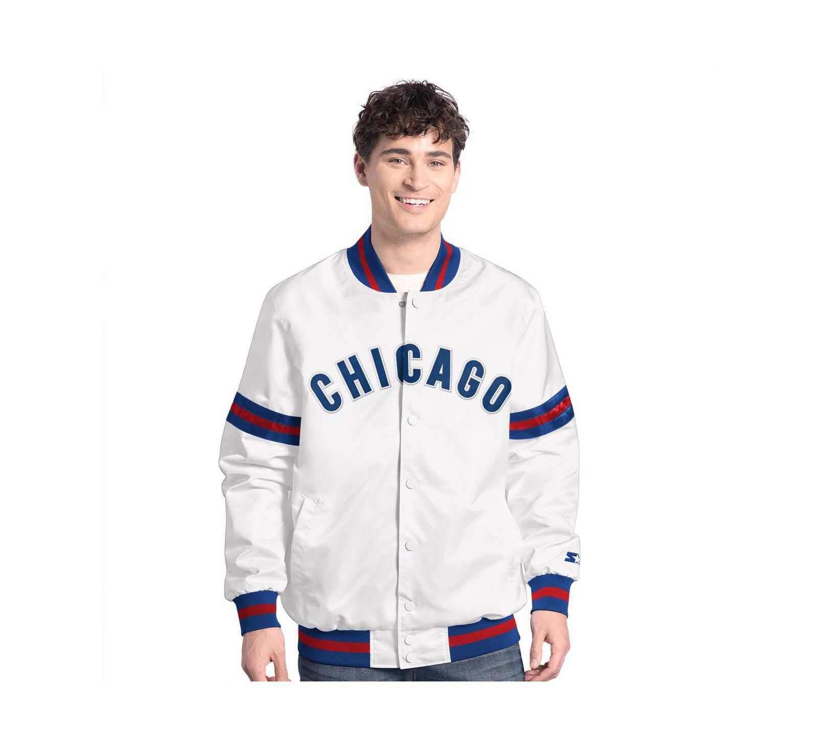 Мужская университетская куртка Starter White Chicago Cubs Cooperstown Scout Full-Snap Varsity