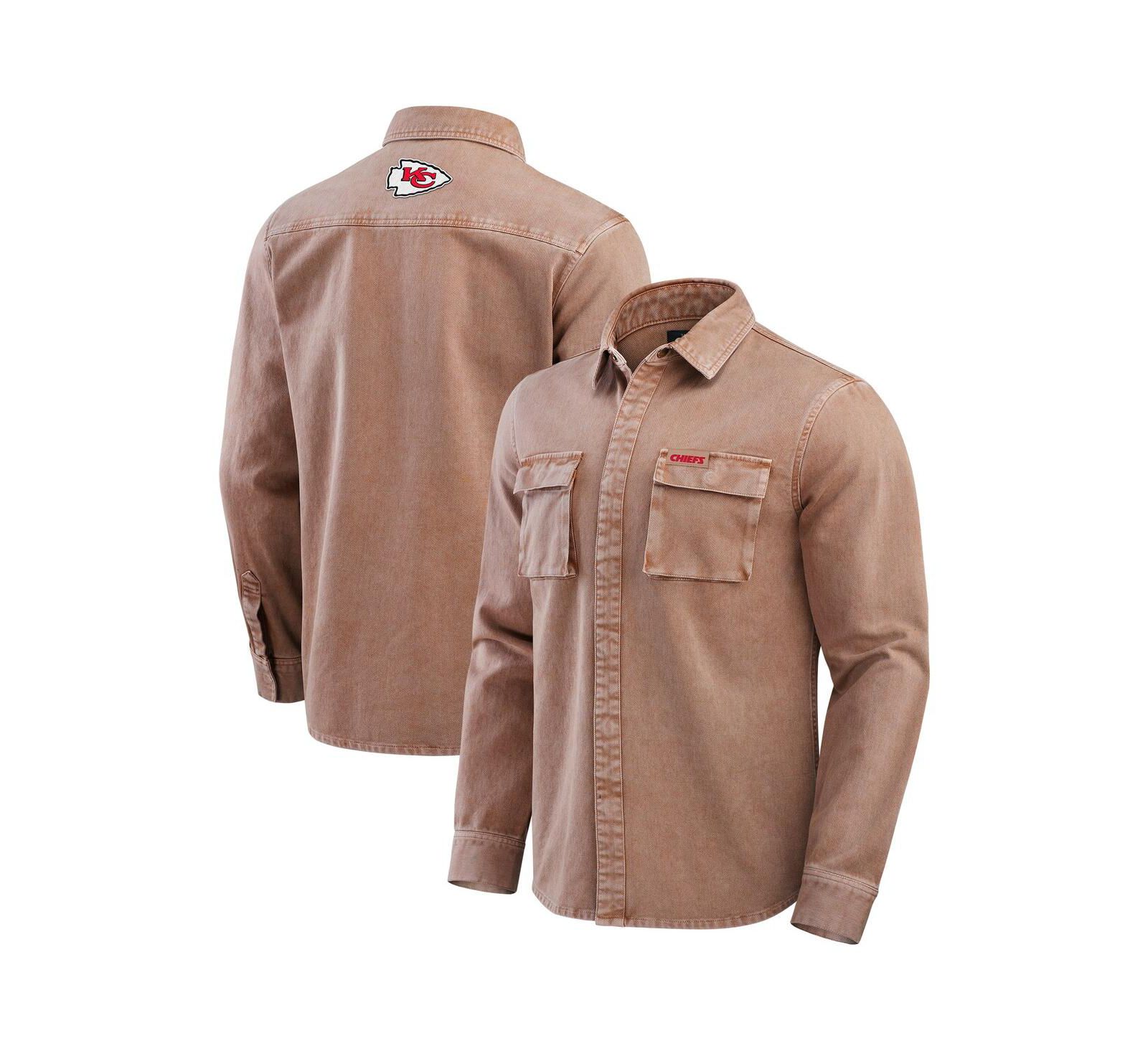 Darius Rucker Collection by Fanatics Men's Brown Kansas City Chiefs Garment Dyed Long Sleeve Full Snap Shirt