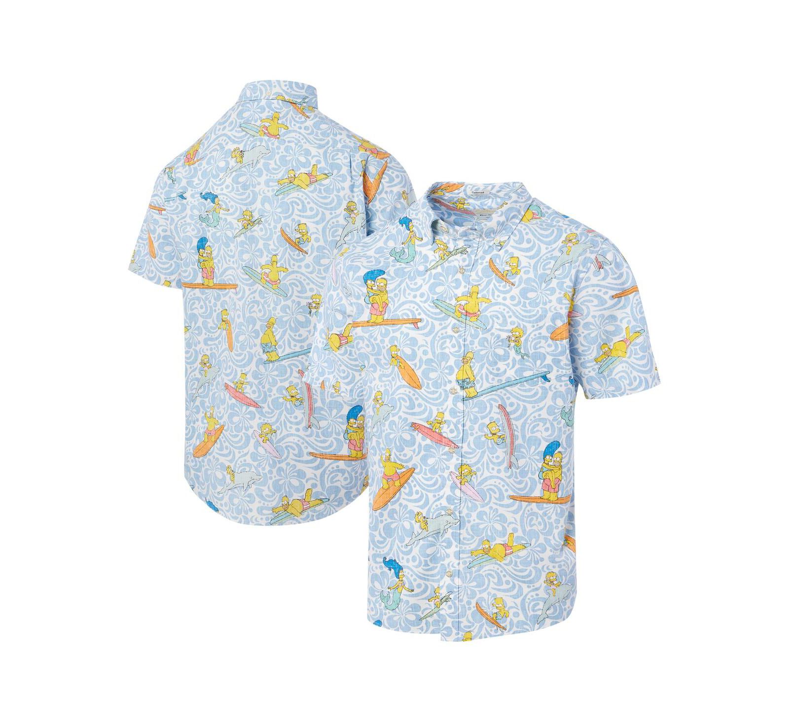 Reyn Spooner Men's Light Blue The Simpsons Cowabunga Tailored Button-Down Shirt