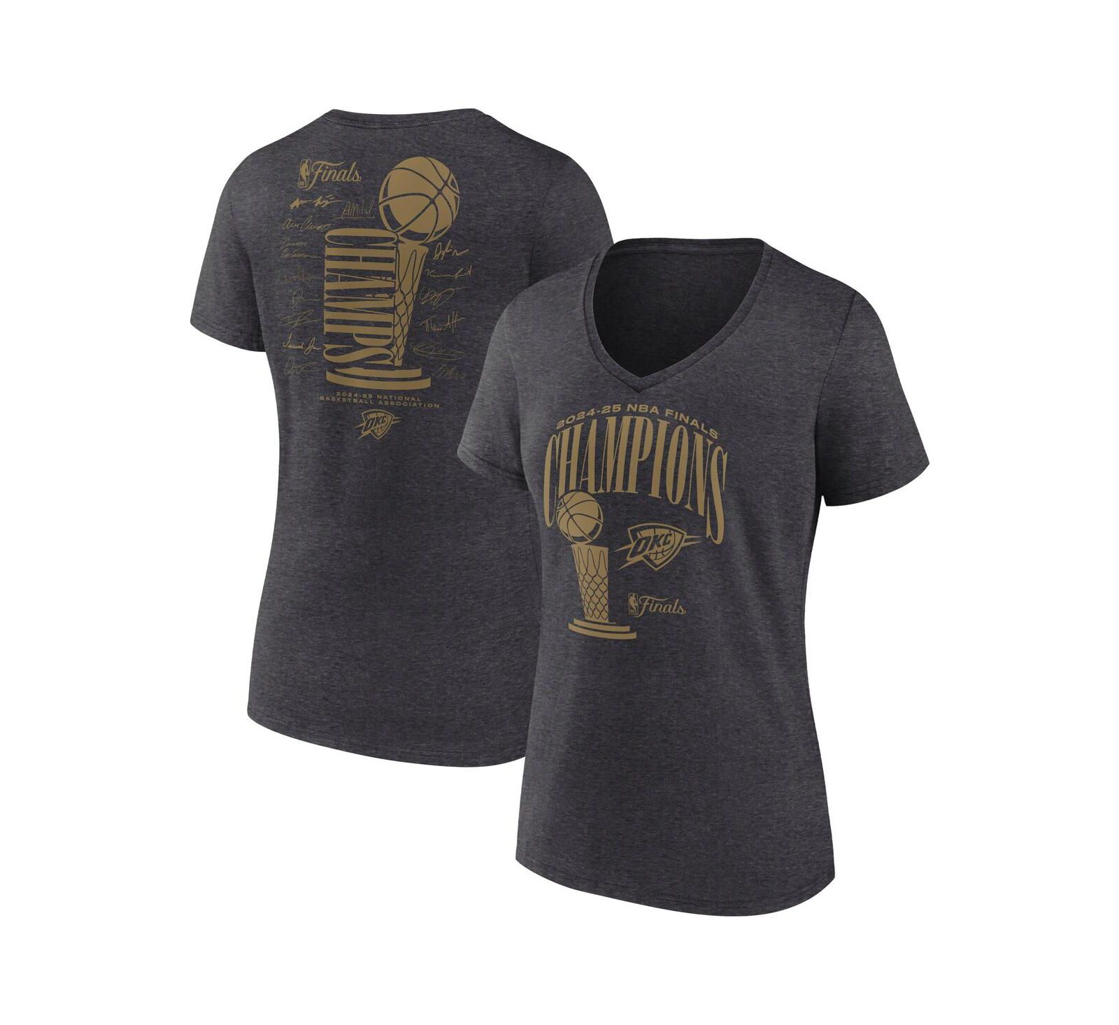 Женская футболка Fanatics Heather Charcoal Oklahoma City Thunder 2025 NBA Finals Champions V-Neck