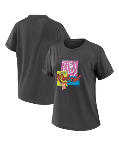 WEAR by Erin Andrews Women's Charcoal Detroit Tigers Domestic Box Color Boyfriend T-Shirt