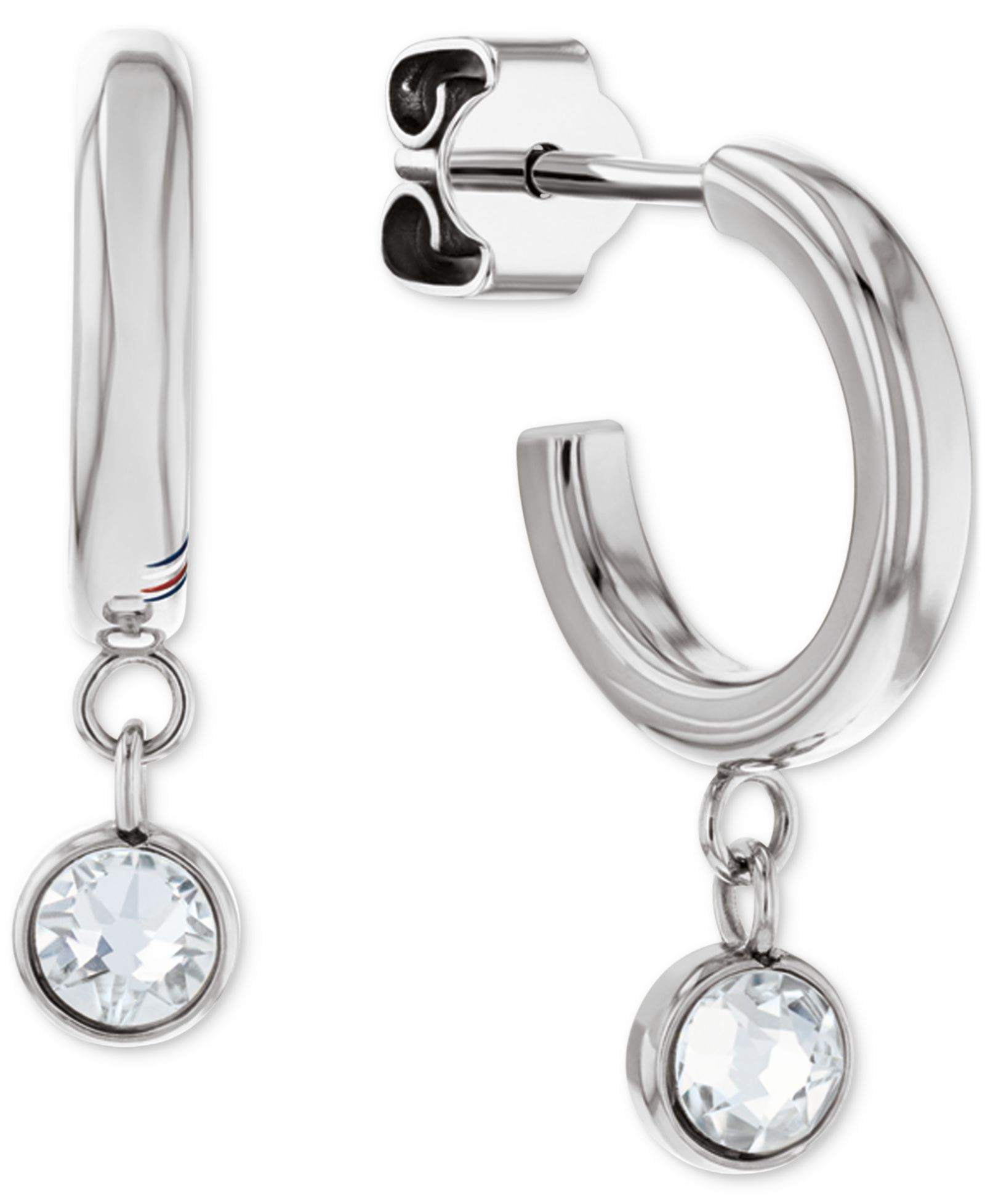Серьги-кольца Tommy Hilfiger 2-Pc. Set Pavé Stud & Crystal Charm