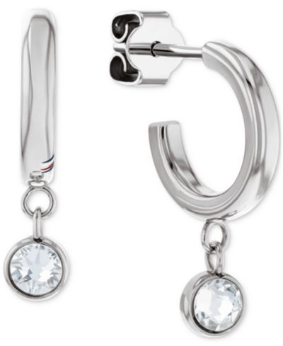 Серьги-кольца Tommy Hilfiger 2-Pc. Set Pavé Stud & Crystal Charm