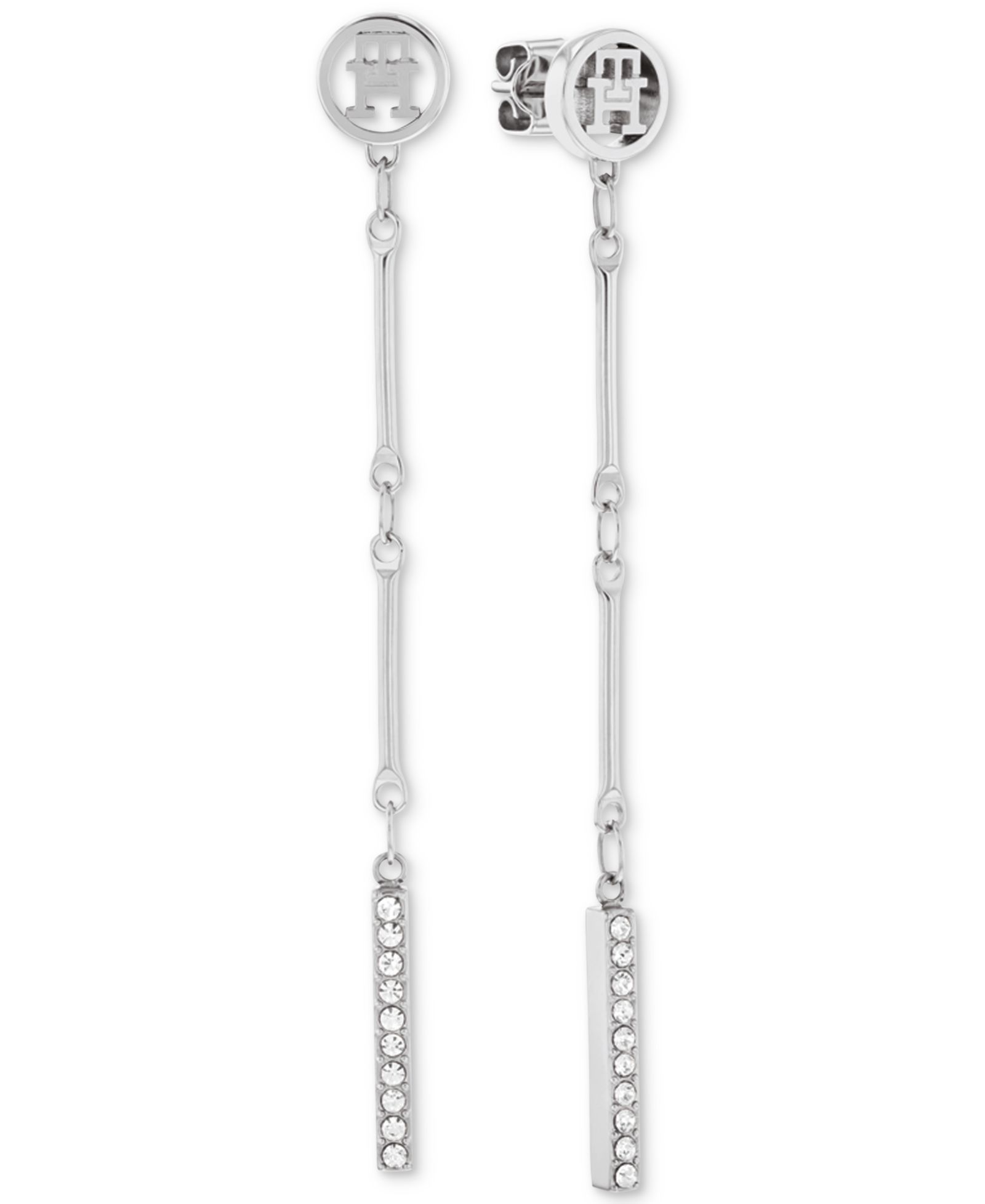 Tommy Hilfiger Logo & Pavé Bar Linear Drop Earrings