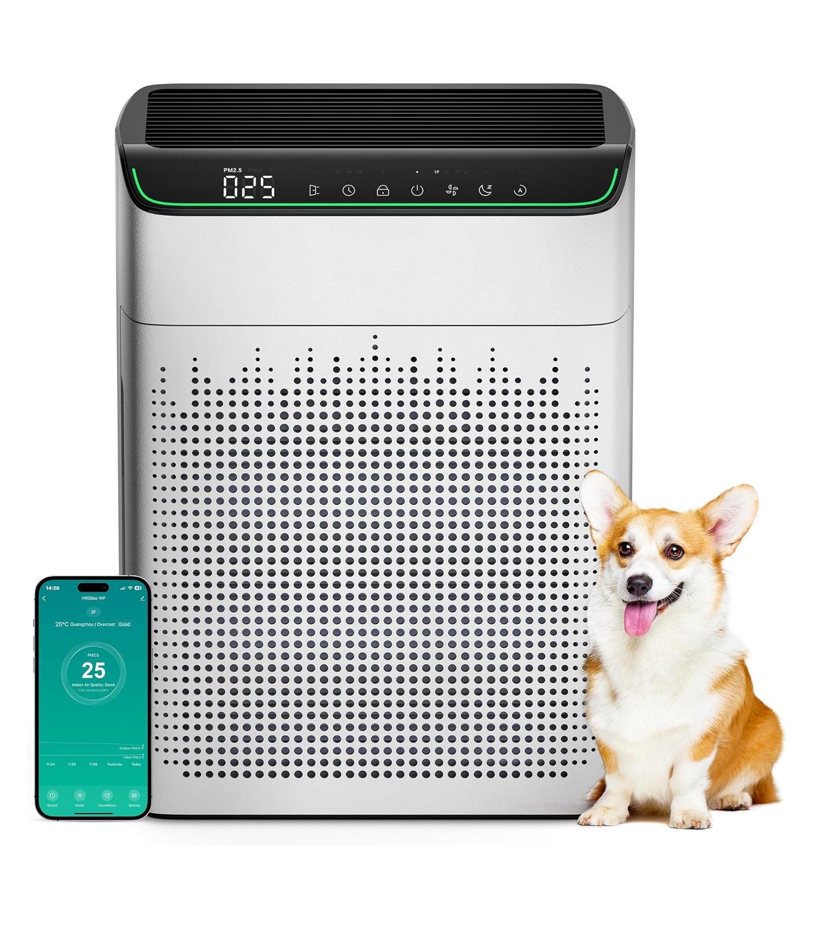 MR5866 Smart Air Purifier for Home and Bedroom, CADR 200 CFM, Up to 1,690 Sq. Ft., True HEPA and Activated Carbon Filter, Wi-Fi App