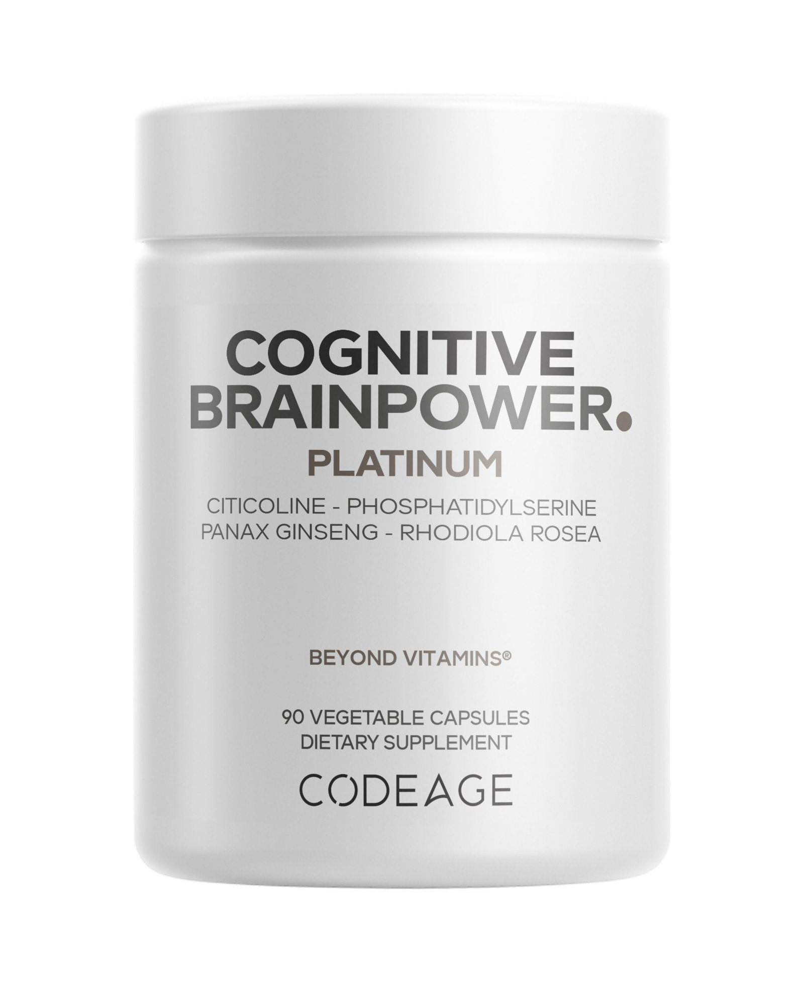 Биодобавка Codeage Cognitive Brainpower Platinum - Cognizin Citicoline, KSM-66 Ashwagandha, Panax Ginseng, Rhodiola, Phosphatidylserine, 90 Capsules