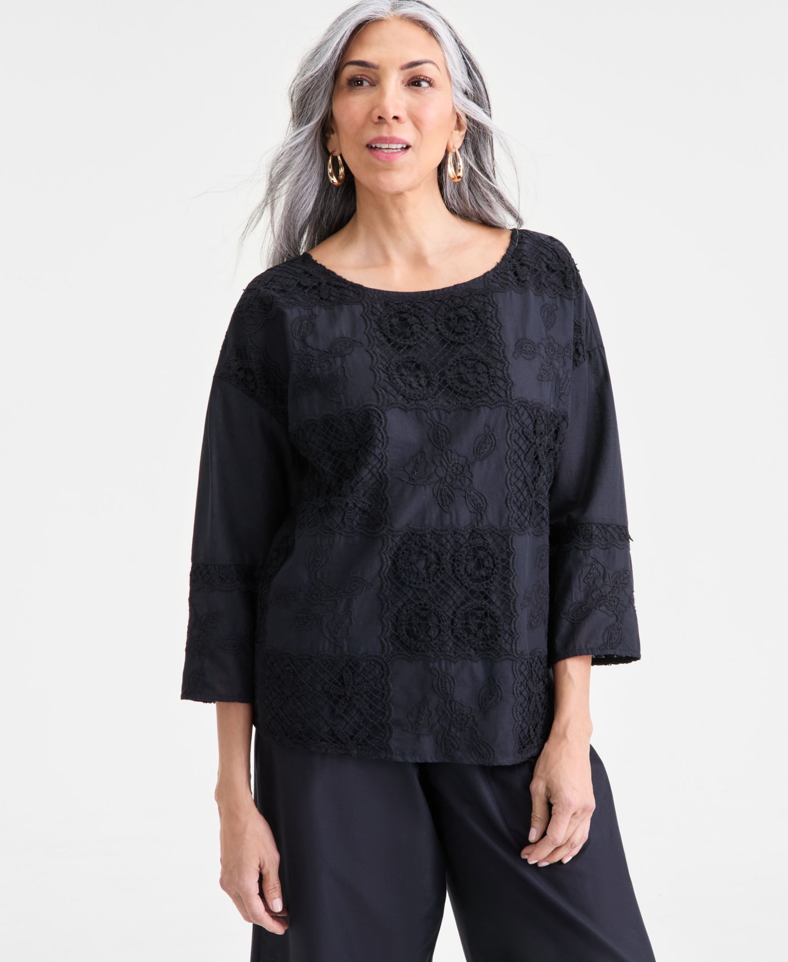 Style & Co. Women's Crochet Patchwork Top, Macy's Exclusive