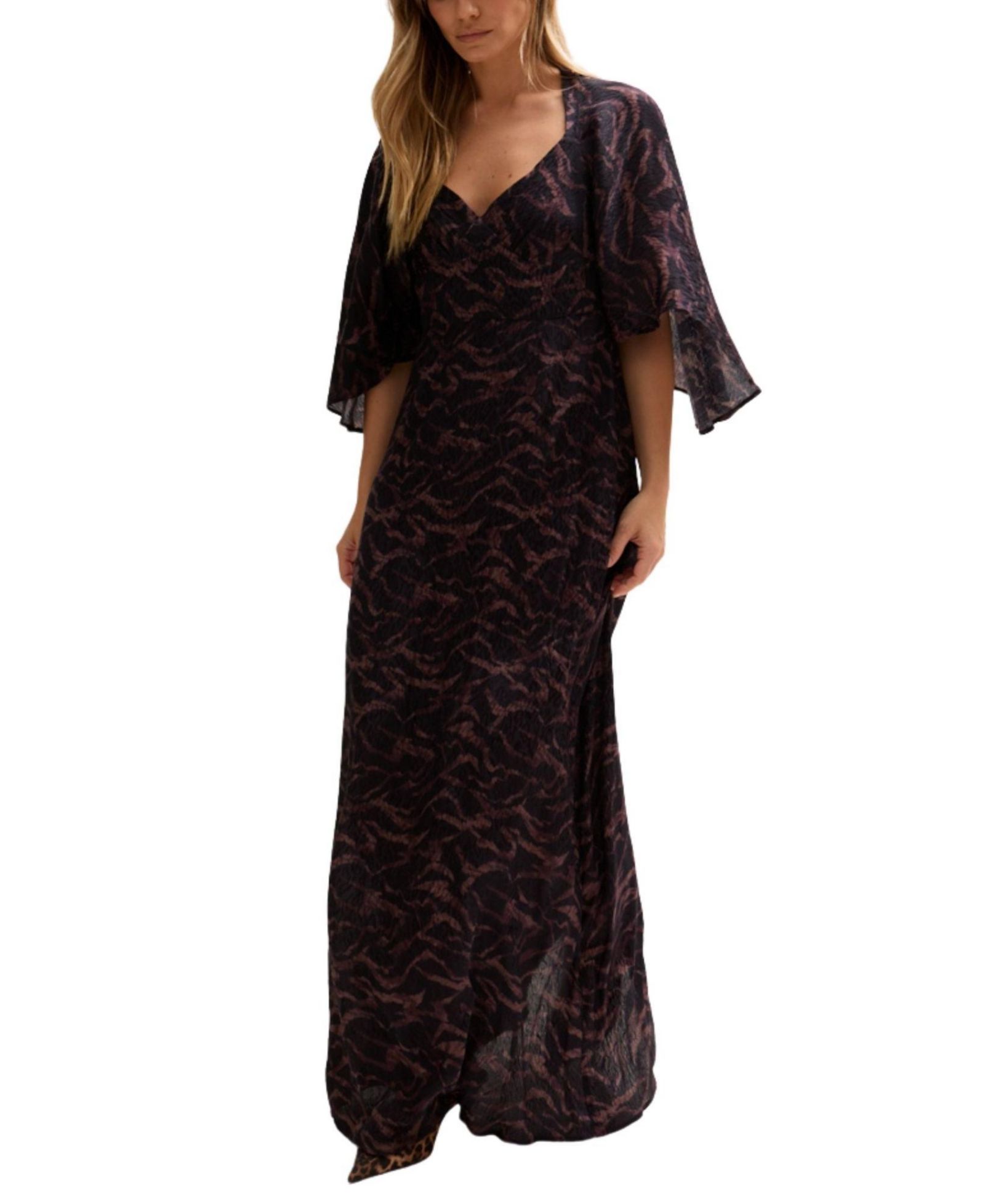 Женское платье макси Lily and Lionel London Lydia Angel Sleeve Midnight Tiger Print