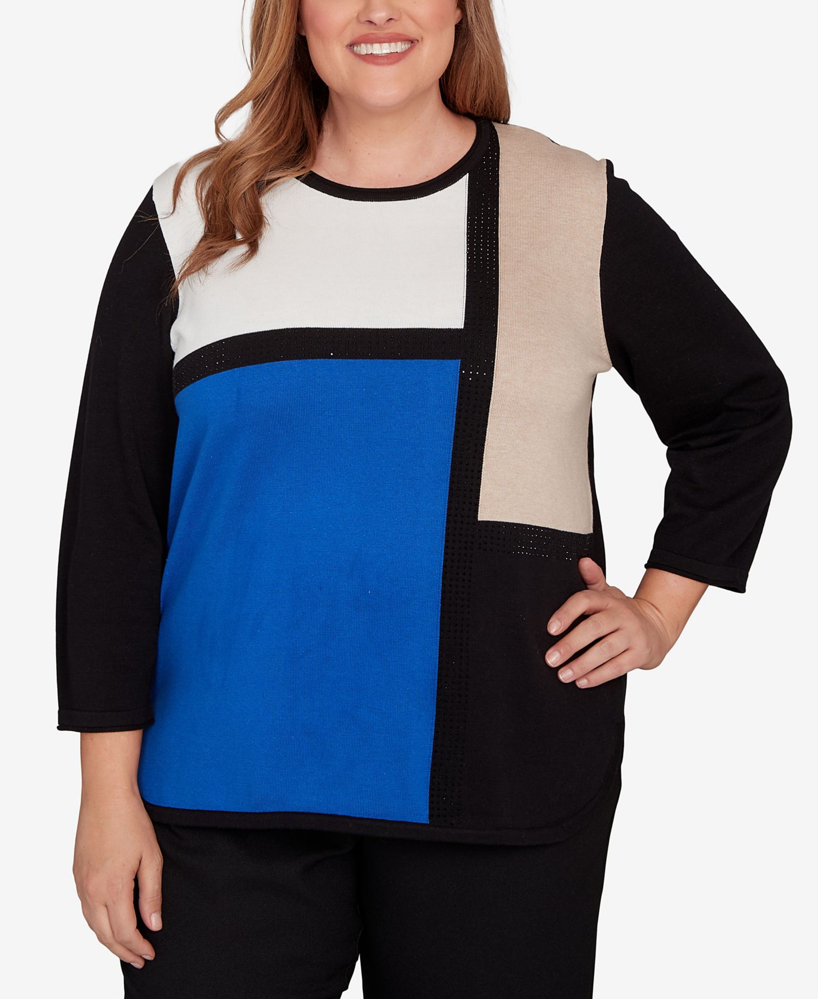 Alfred Dunner Plus Size Classic Colorblock Long Sleeve Sweater