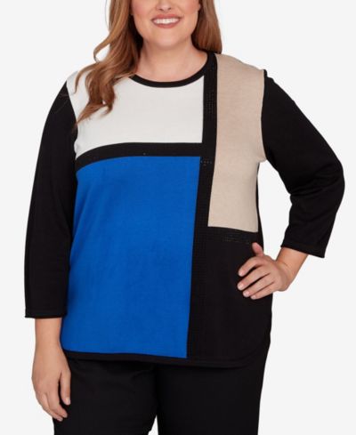 Alfred Dunner Plus Size Classic Colorblock Long Sleeve Sweater