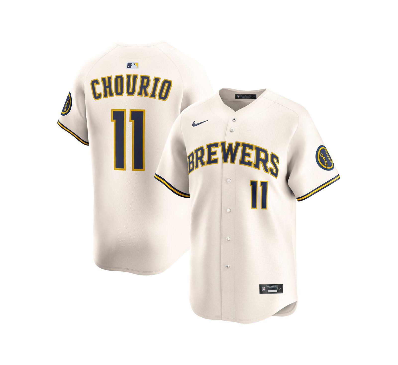 Мужская джерси Nike Jackson Chourio Cream Milwaukee Brewers Home Limited