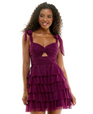 City Studios Juniors' Knot Front Tie Shoulder Tier Skirt Dress