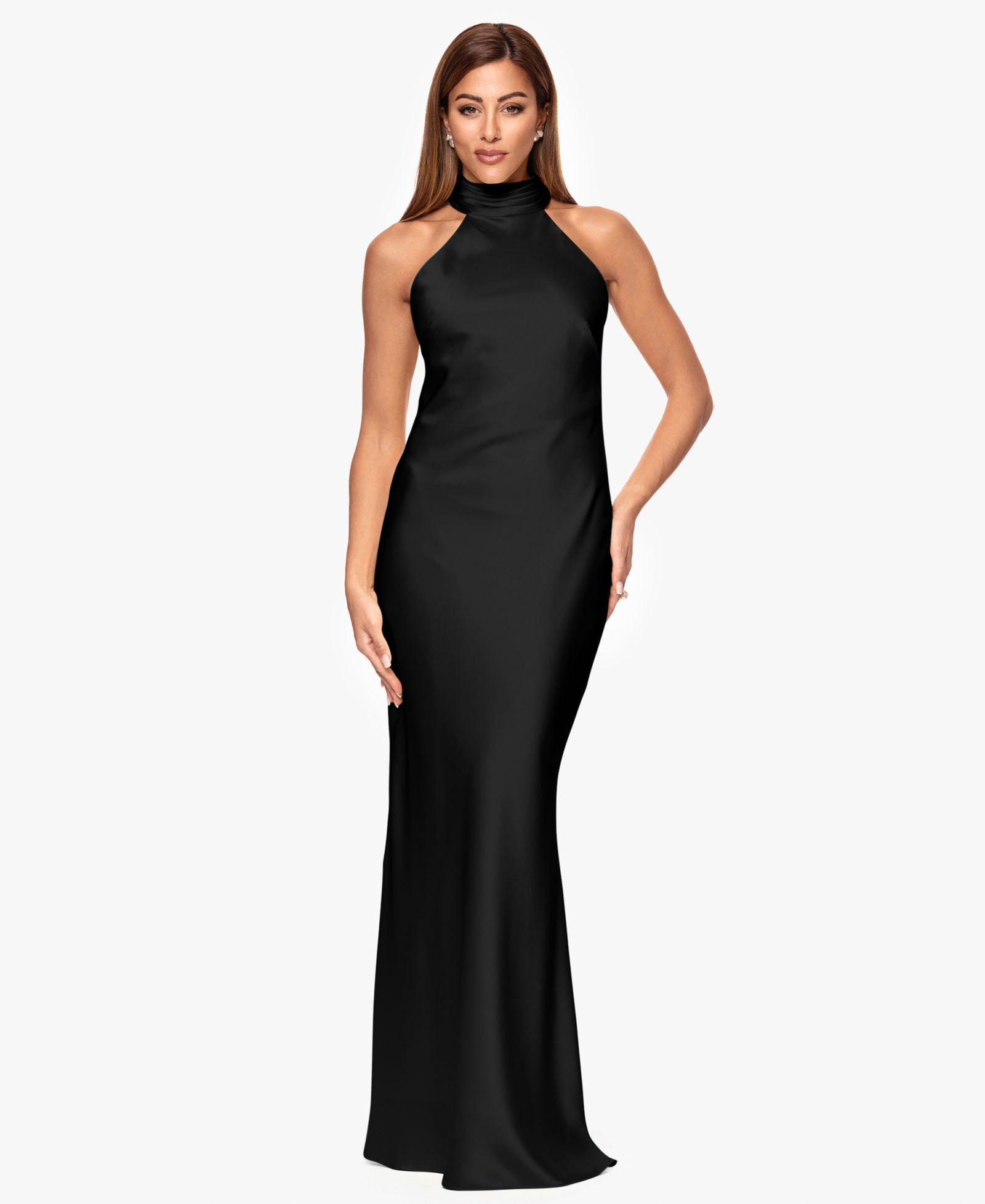 XSCAPE Women's Tie Neck Long Dress