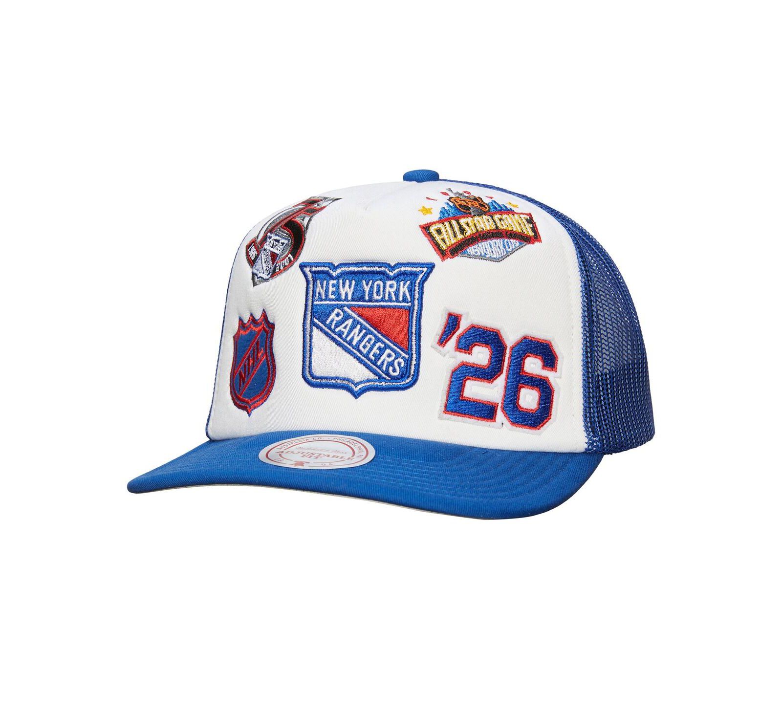 Мужская кепка Mitchell & Ness New York Rangers Gridlock Trucker, белая/синяя