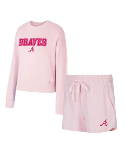 Женский комплект Concepts Sport 2-Piece Pink Atlanta Braves Elevation Tri-Blend Long Sleeve Top and Shorts