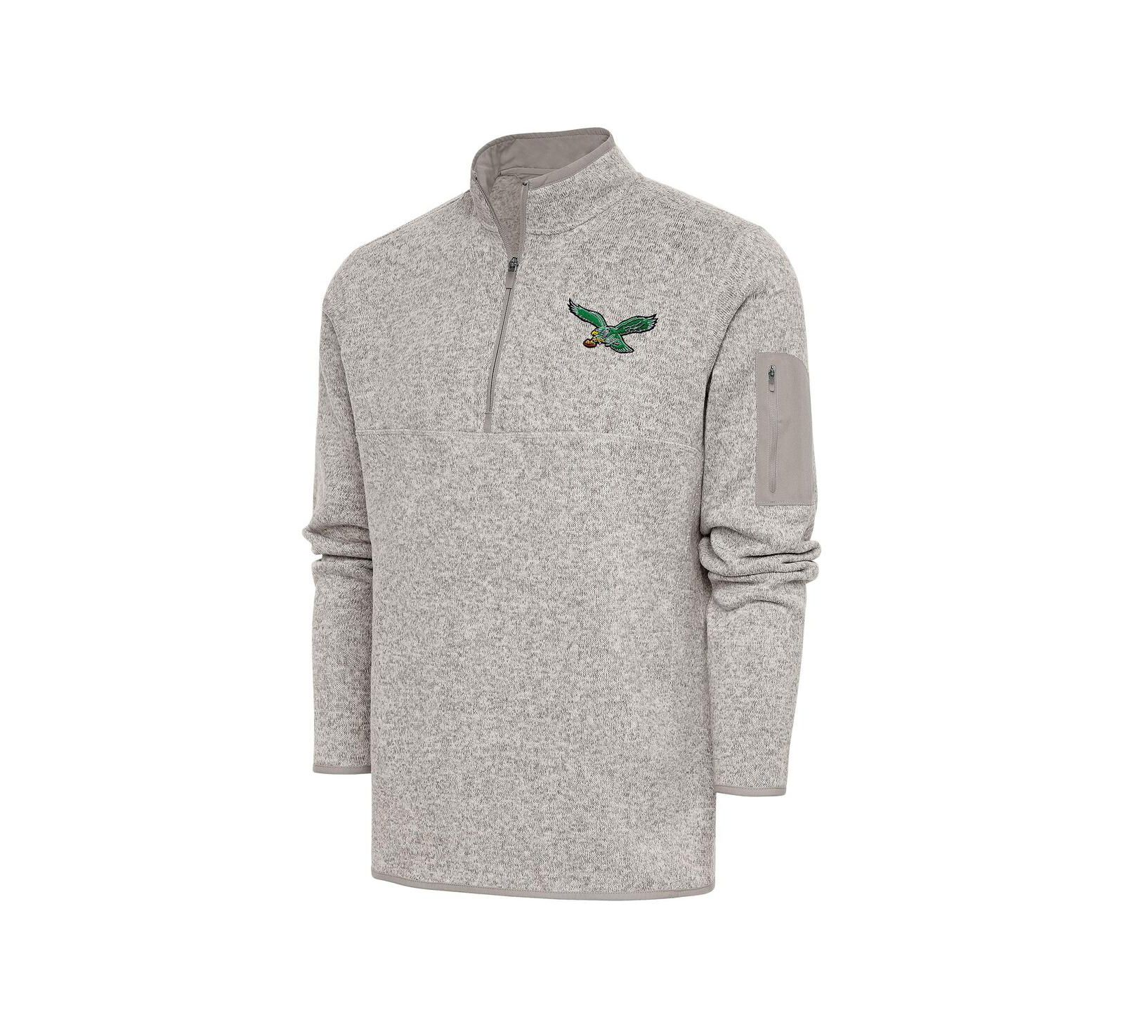 Antigua Men's Oatmeal Philadelphia Eagles Throwback Fortune Quarter-Zip Pullover Jacket