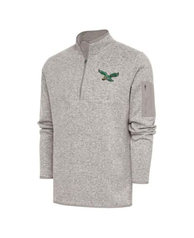 Мужская куртка-толстовка Antigua Philadelphia Eagles Throwback Fortune с четверть-молнией цвета овсянки