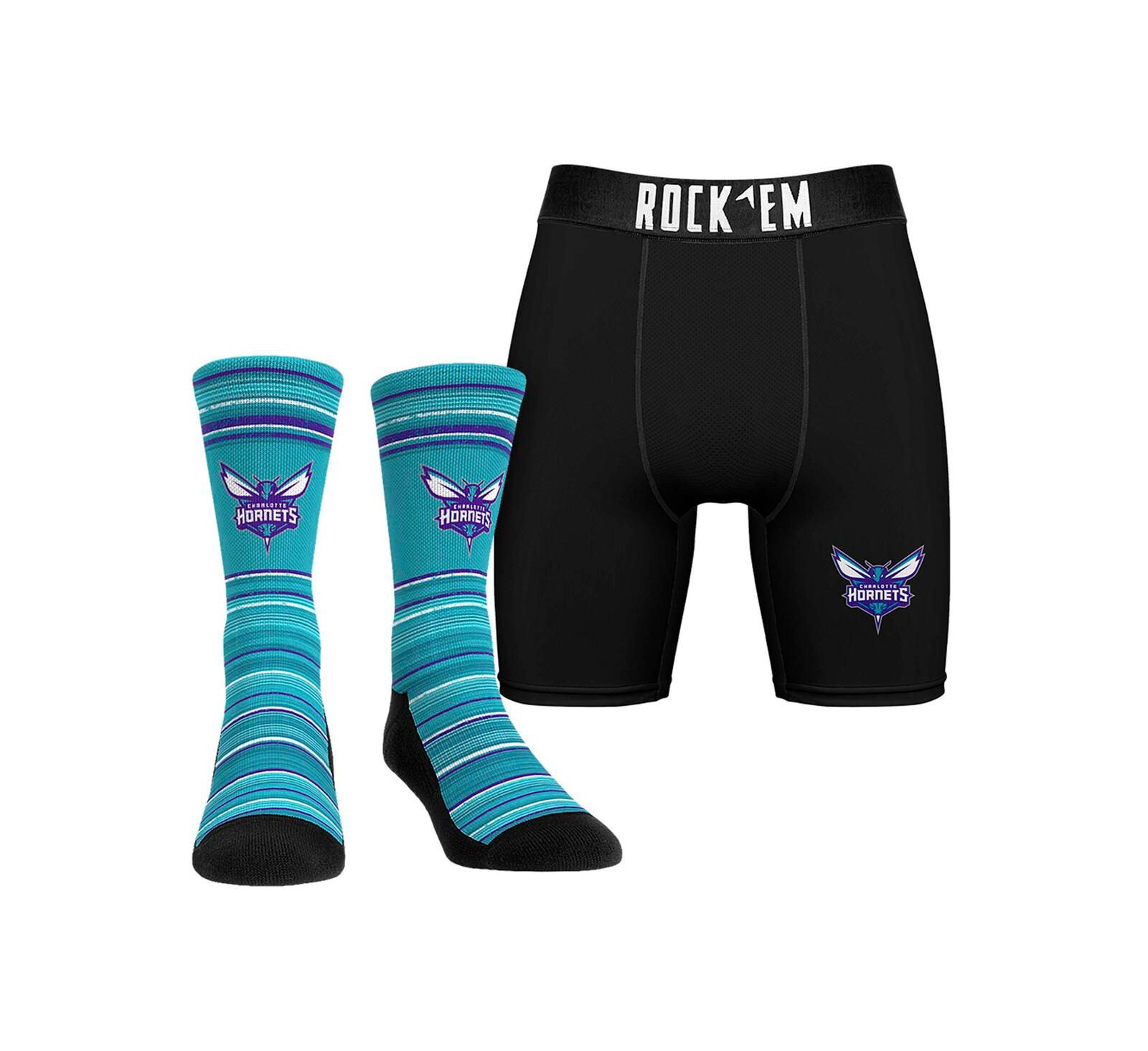 Rock 'Em Мужской Charlotte Hornets Primary Crew Socks and Boxer Briefs Combo Pack