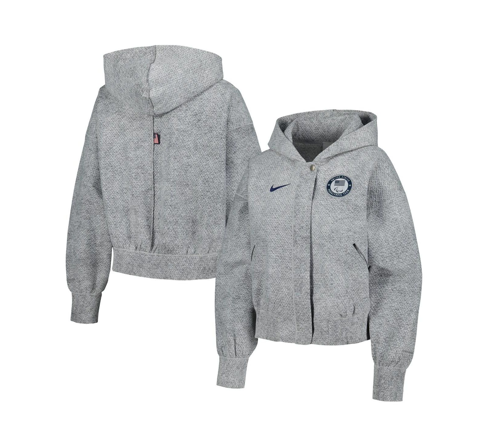 Nike Women's Gray U.S. Paralympics 2024 Paralympics Media Day Oversized Cropped Performance Full-Zip Hoodie Jacket
