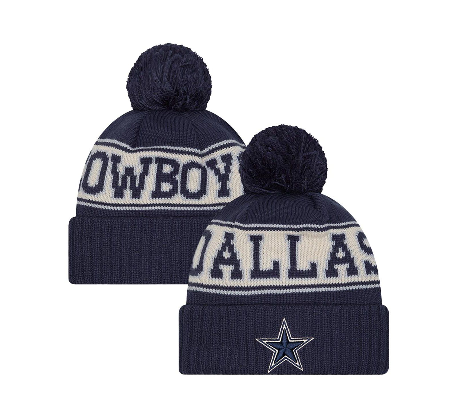 New Era Men's Navy Dallas Cowboys Retro Cuffed with Pom Knit Hat