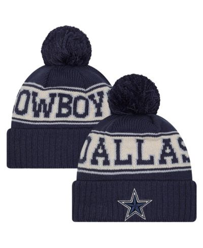 Мужская вязаная шапка New Era Dallas Cowboys Retro Cuffed с помпоном, темно-синяя
