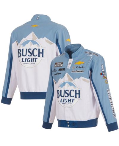 JH Design Men's White/Light Blue Ross Chastain Busch Light Full-Snap Twill Uniform Jacket