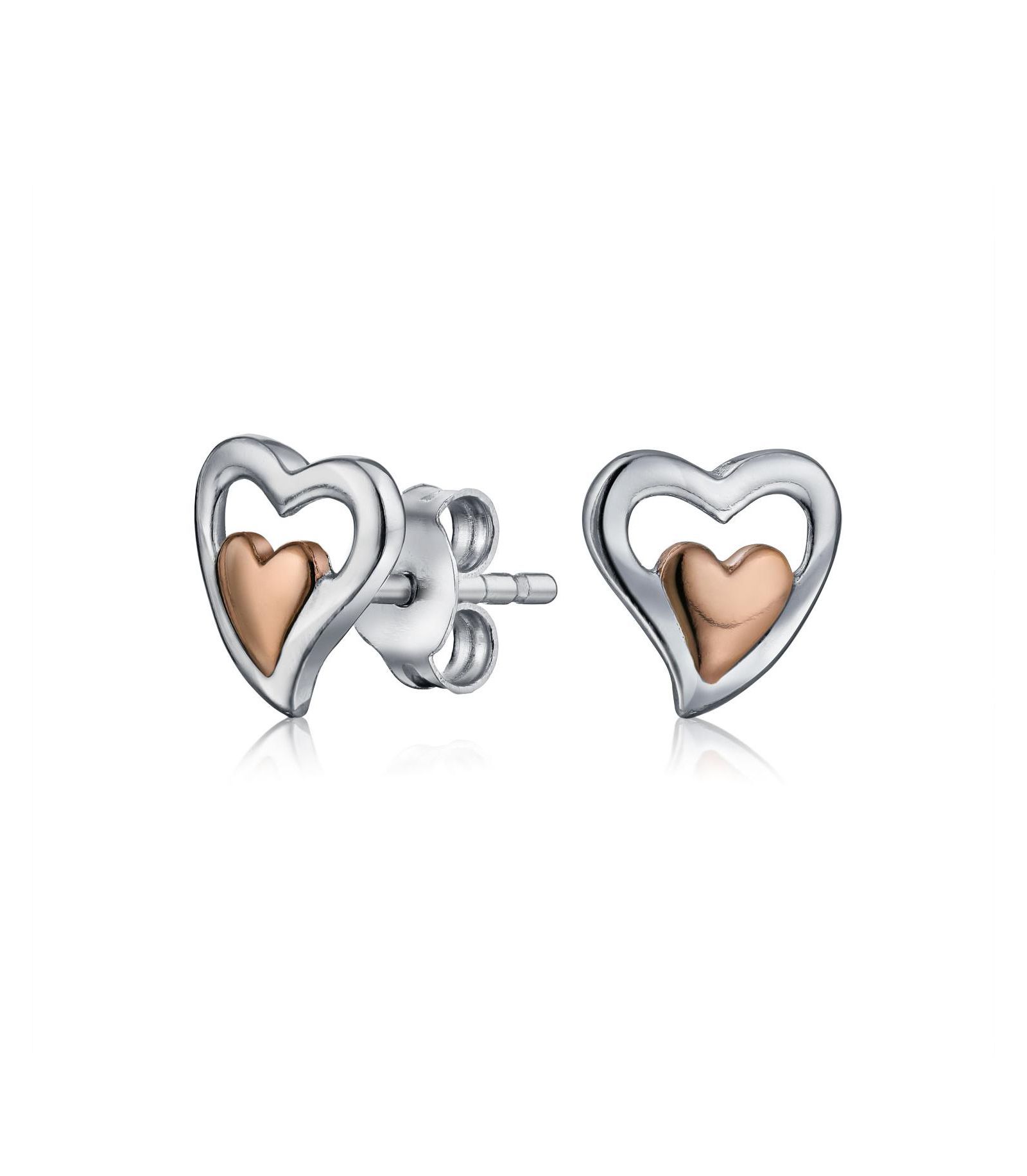 Серьги Bling Jewelry Romantic 2-Tone Double Heart, Rose Gold.925 Sterling Silver